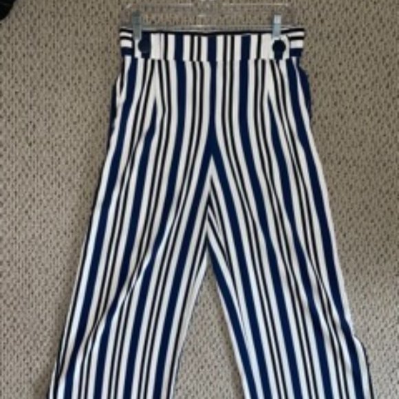 Blue and Black Striped Wide Leg Pants Zara - Picture 1 of 5